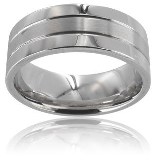 Polished Stainless Steel Men's Brushed Center Wedding Band West Coast Jewelry Men's Rings