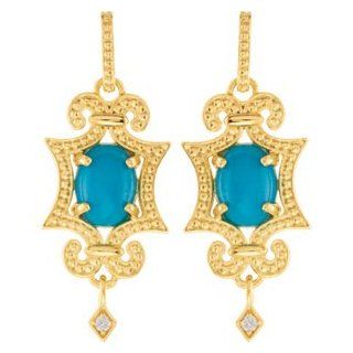 IceCarats Designer Jewelry 14K Yellow Gold 14K Yellow Turquoise And .03 Ctw Diamond Earrings. Dangle Earrings Jewelry