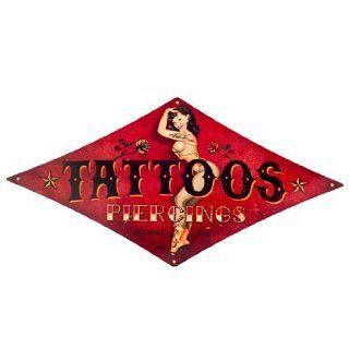 Steel Tattoos Piercing Shop Pinup Sexy Woman Metal Sign Vintage Retro 12 X 24" Health & Personal Care