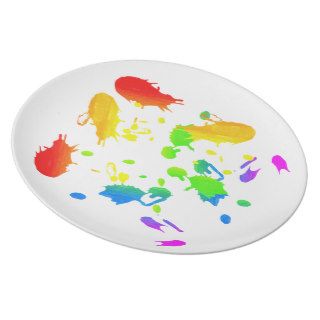Rainbow paint splatter dinner plates