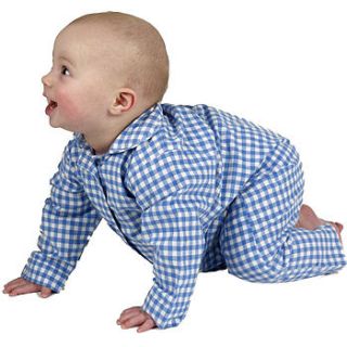 blue gingham romper suit by piccalilly