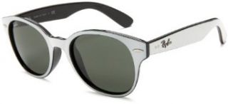 Ray Ban RB4141 Round Wayfarer Sunglasses,White On Black Frame/Crystal Green Lens,51 mm Clothing
