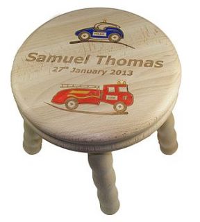 child's police car and fire engine stool by wooden keepsakes