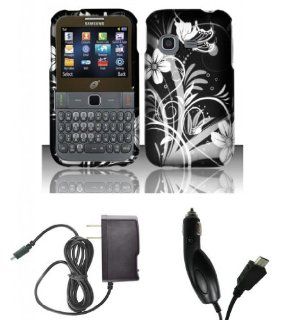 Samsung S390G   Accessory Combo Kit   Silver Meadow Butterfly Flower on Black Design Shield Case + Atom LED Keychain Light + Wall Charger + Car Charger Cell Phones & Accessories
