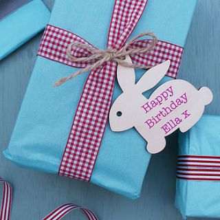 personalised wooden bunny gift tag by sparks living