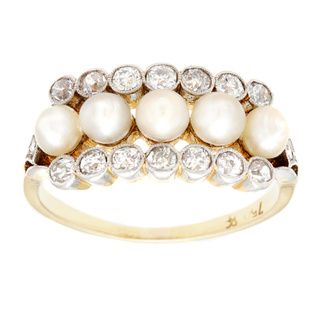 18k Yellow Gold 1/2ct TDW Natural Pearl and Diamond Antique Estate Ring (I J, SI1 SI2) (3 4 mm) Estate and Vintage Rings