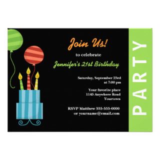 Candles Cake and Balloons Birthday Invitation