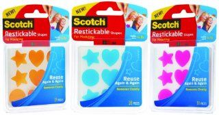 Scotch Restickable Shapes Variety Orange, Blue and Pink, 7/8 x 7/8 Inches, 3 Packs of 18 Pieces 