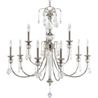 Nine light two tiered chandelier Faceted crystal center column and