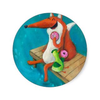 Friendly Fox and Chicken eating donuts Sticker