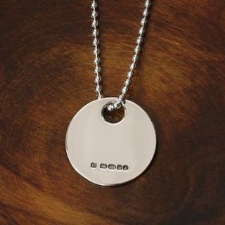 personalised silver round dog tag pendant by hersey silversmiths