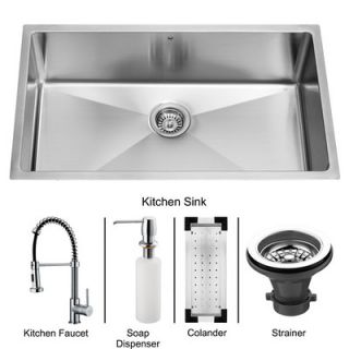 Vigo 32 x 19 Undermount Kitchen Sink with Faucet, Colander, Strainer