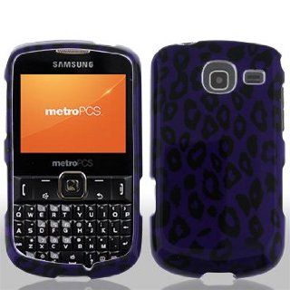 Samsung Freeform 4 IV R390 R 390 Black and Purple Leopard Animal Skin Design Snap On Hard Protective Cover Case Cell Phone Cell Phones & Accessories