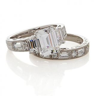 4.73ct Emerald Cut and Baguette Sides 2 piece Ring Set