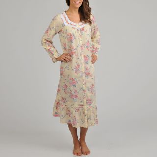 La Cera Womens Floral Print Cotton Long Sleeve Robe