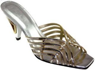 Ramon Tenza Irma Women's High Heel Metallic Silver Gold Dress Slide Sandals (8) Shoes