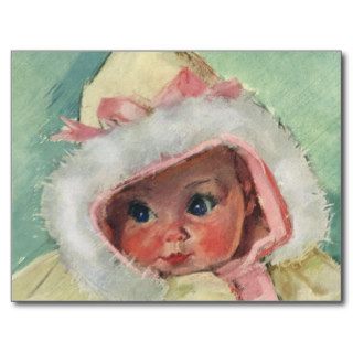Vintage Cute Baby Girl Wearing a Faux Fur Coat Postcards