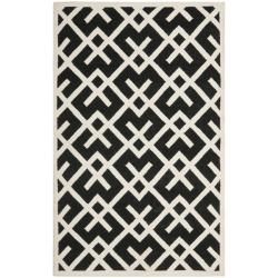Moroccan Dhurrie Black/ivory Geometric Wool Rug (5 X 8)