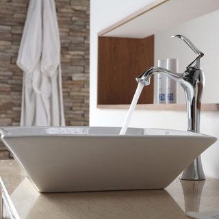 Kraus Bathroom Combo Set White Square Ceramic Pop up Drain Sink/faucet