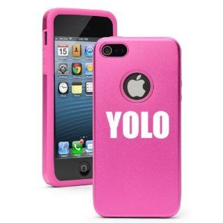 Apple iPhone 5 5S Hot Pink 5D2119 Aluminum & Silicone Case Cover YOLO Cell Phones & Accessories