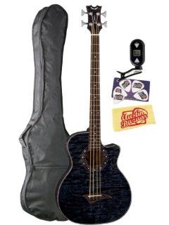 Dean Exotica Series Quilt Ash Acoustic Electric Bass Guitar, Aphex Bundle with Tuner, Picks, and Polishing Cloth   Trans Black Musical Instruments