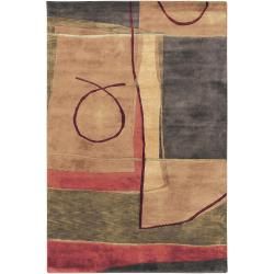Hand knotted Beige/red Floral Contemporary Chelmsford Semi worsted New Zealand Wool Abstract Rug (8