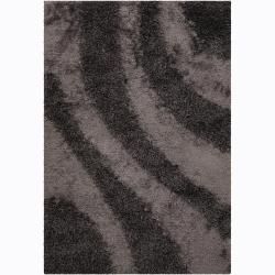 Handwoven Dark Gray Patterned Mandara Shag Rug (26 X 76)