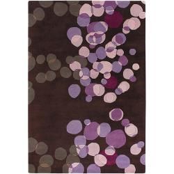 Avalisa Brown With Purple Geometric Hand tufted New Zealand Wool Rug (5 X 76)