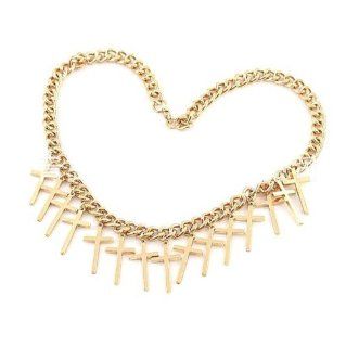 WIIPU sideways cross pendant gold chunky chain link punk rock hip pop kpop womens necklace casual celebrity necklace(wiipu B402) Y Shaped Necklaces Jewelry