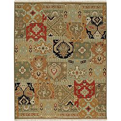 Hand knotted Green/ Red Wool Rug (4 X 6)