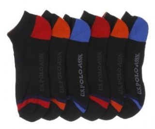 USPA Mens Low Cut Socks   6 pk   Size 10 13   Black with Orange/Red/Blue Heel Clothing
