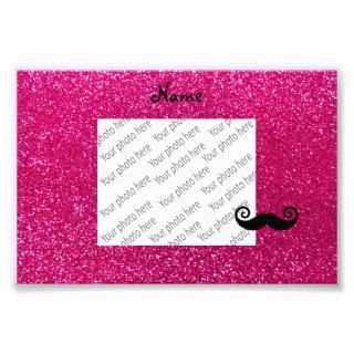 Curly mustache neon hot pink glitter photographic print