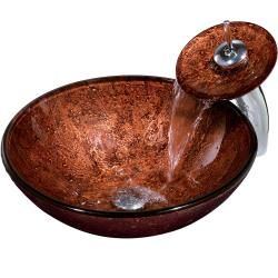 Mahogany Moon Vessel Sink in Copper with Waterfall Faucet Bathroom Sinks