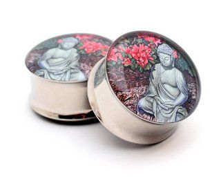 Buddha Picture Plugs   9/16 Inch   14mm   Sold As a Pair Body Piercing Plugs Jewelry