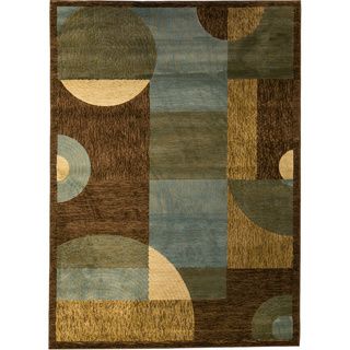Abstract Circles And Boxes Blue Area Rug (27 X 311)