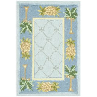Hand hooked Pineapples Light Blue Wool Rug (18 X 26)