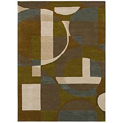 Hand tufted Geometric Multi Wool Rug With Shades Of Teal And Tan (5 X 8)