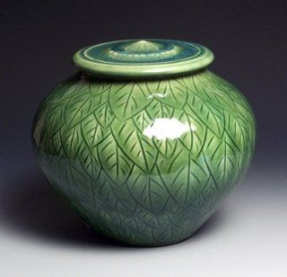 Green Leaves Porcelain Cremation Urn Home & Kitchen