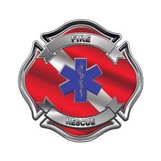 Maltese Cross Dive Flag EMS Star of Life 4" Reflective Firefighter Decal Automotive