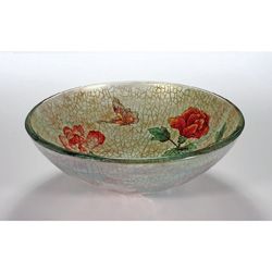 Rose/ Butterfly Glass Bowl Vessel Bathroom Sink
