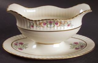 Lenox China Cinderella (Older, Gold Trim) Gravy Boat with Attached Underplate, F
