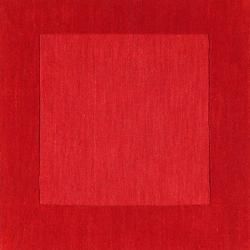 Hand crafted Solid Red Tone on tone Bordered Mantra Wool Rug (99 Square)