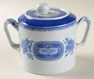 Spode Fitzhugh Blue Sugar Bowl & Lid, Fine China Dinnerware   Blue Band,Flowers,