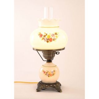 Floral Hurricane Antique Brass Finish Table Lamp With Glass Shade