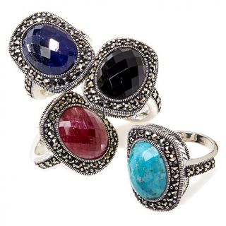 Sterling Silver Faceted Gemstone and Marcasite Ring