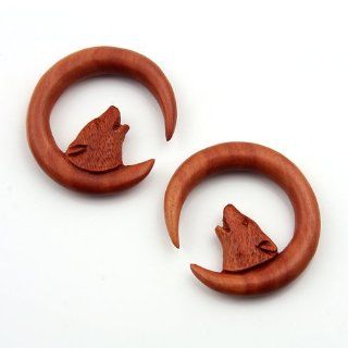10G Pair Organic Sawo Wood Spiral Wolf Design Ear Hanging Hook Taper plugs Gauges Body Piercing Tapers Jewelry