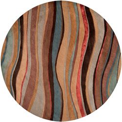 Hand tufted Contemporary Multi Colored Striped Painterly New Zealand Wool Abstract Rug (8 Round)