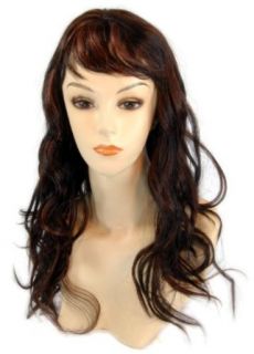 Beverly Johnson Sexy Long Bangs Wavy Dark Brown Auburn Highlights Wig Adult Sized Costumes Clothing