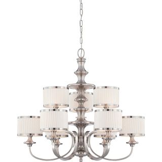 Candice Nickel And Flat Pleated White Shades 9 light Chandelier