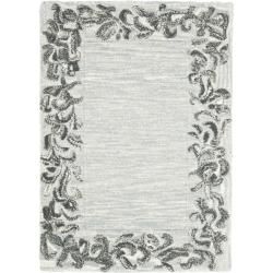 Handmade New Zealand Wool Floral Border Silver Rug (2 X 3)